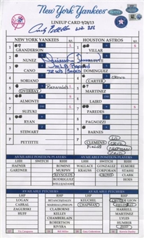 Andy Pettitte and Mariano Rivera Signed Lineup Card from Pettitte’s Last Game and Victory (MLB Auth)
